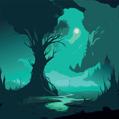 Dark fantasy swamp landscape 