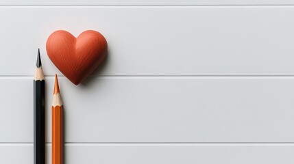 A simple red heart drawn with a pencil sits against a clean white background, highlighting minimalism and creativity in art