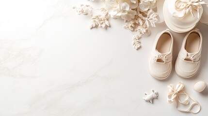 Charming baby girl shoes featuring beautiful roses in pastel pink tones on a clean white surface, perfect for special occasions