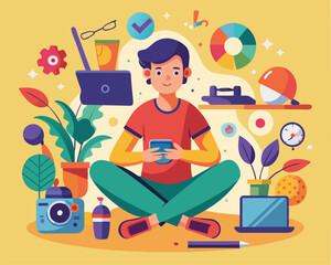 Young adult using a phone in a casual home office setting