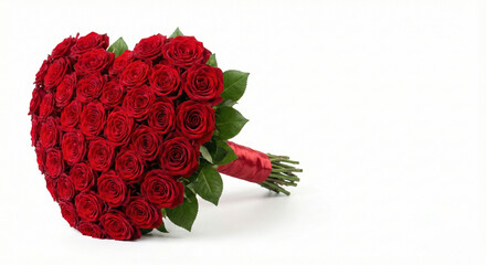 Heart shaped bouquet of vibrant red roses