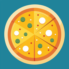 Flattened pizza with cheese and vegetables