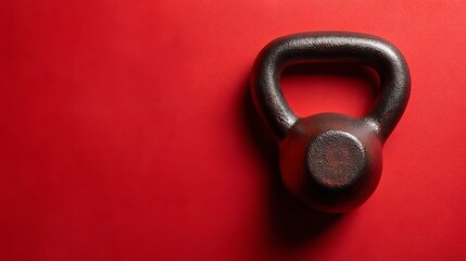 A black kettlebell on a red background for fitness and exercise