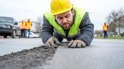 Skilled worker in safety attire assembles steel grid at construction site during daylight, highlighting dedication and craftsmanship