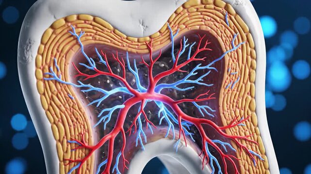 Anatomical cross section of a human tooth depicting internal structures