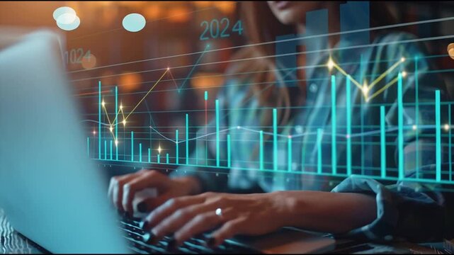 Abstract business Financial charts show a significant increase in profits in the stock market.This is driven by higher interest rates and continued growth. In the innovation world network of financial