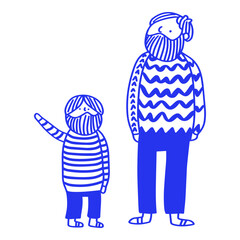 Father and Bearded Child Family Look Doodle Illustration