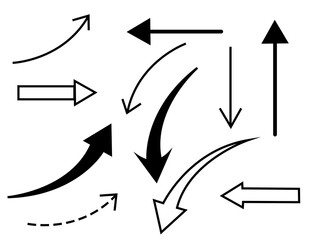 black arrows sets on transparent background. variety of directional arrows in multiple styles and orientations for flowchart and graphic design use