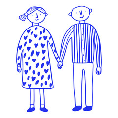 Old Couple Holding Hands Doodle Illustration