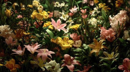 lush garden filled with a variety of blooming flowers showcasing the beauty of biodiversity and teamwork ideal for themes of harmony and achievement