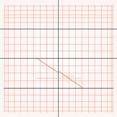 Minimalist technical graph on a red grid background with a descending linear path