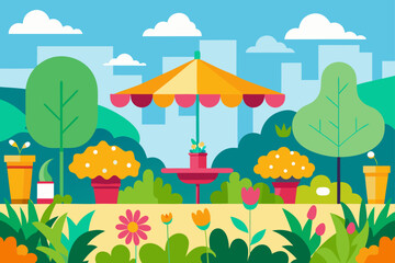 Vibrant Summer Terrace Garden Full of Flowers