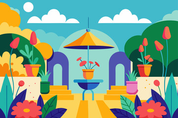 Vibrant Summer Terrace Garden Full of Flowers