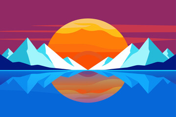 Vibrant Sunrise Reflecting on Ice Covered Slopes