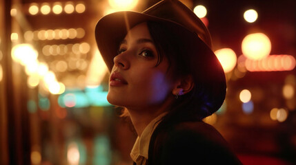 young woman at night