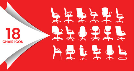 Collection of 18 Modern Office Chair Icons and Silhouettes