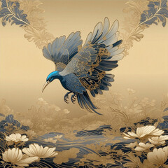 花と鳥　AI生成素材