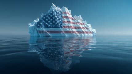 An iceberg with the United States flag. Fight for the sovereignty of Greenland