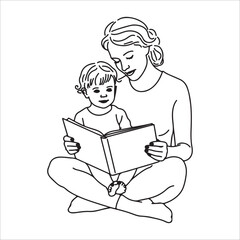 Mother Reading Book With Child Illustration
