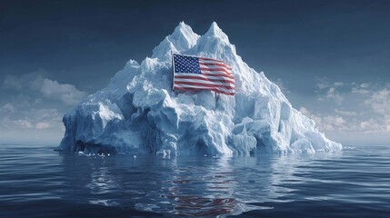 An iceberg with the United States flag. Fight for the sovereignty of Greenland