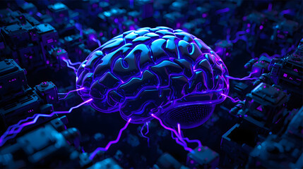 digital human brain on blue technology background