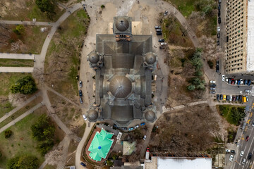 Naklejka premium Belgrade, Serbia - January 02, 2026: St. Mark's Church (serbian: crkva Svetog Marka) is a Serbian Orthodox church located in the Tasmajdan park in Belgrade photographed with a drone