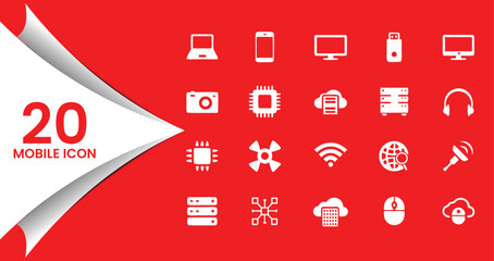 Collection of 20 Flat Technology and Mobile Icons