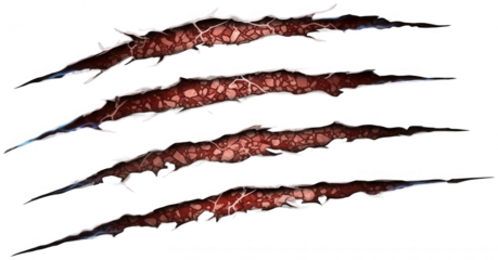 Deep gory gashes ripped by claws with inner texture and glowing veins, dramatic horror effect