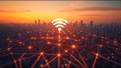 Smart digital Innovation city with connection network reciprocity over the cityscape. of future smart wireless digital city and social media networking systems that connects people with in city - Powered by Adobe