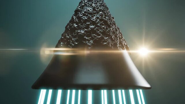 Abstract pyramid shape with light beams and lens flare effect