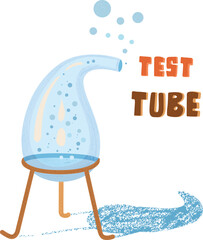 Blue flask with water and bubbles on stand. 