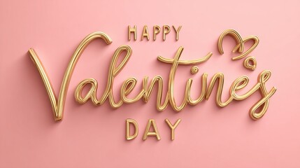 A festive Happy Valentine's Day message in gold on a pink background