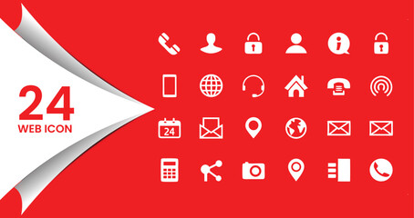 Collection of 24 Flat White Web Icons for Communication and UI