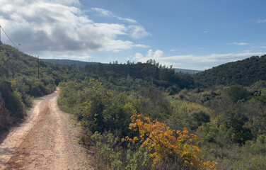 A green hilly landscape under a cloudy sky