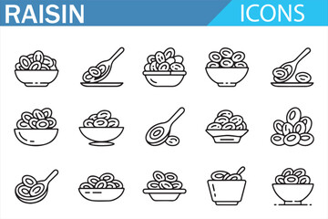 Raisin and grape outline icons grid for recipe and kitchen design