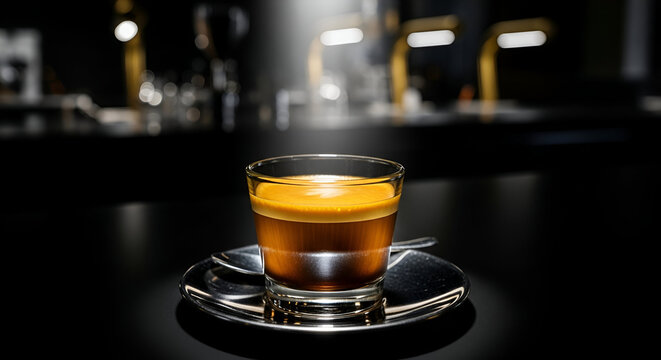 Artistic Coffee Presentation in a Dark Setting with Dramatic Lighting Enhancements