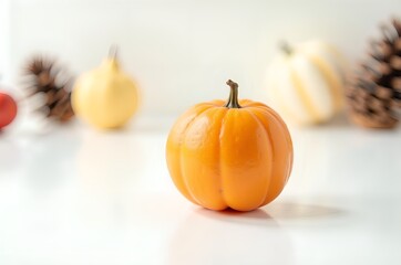 Small Orange Pumpkin Surrounded by Autumn Elements