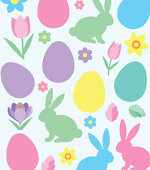 Easter themed colorful illustration with bunnies and eggs