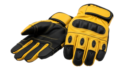 high quality yellow and black leather gloves for protection and grip on transparent background