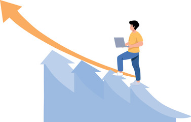 Man Climbing Arrow Chart With Laptop