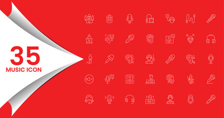 35 Music and Audio Lineal Icons Collection