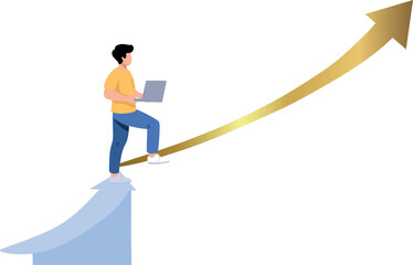 Man Climbing Arrow with Laptop