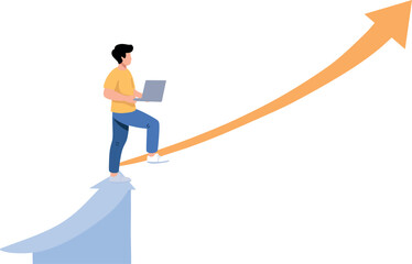 Man Climbing Arrow with Laptop