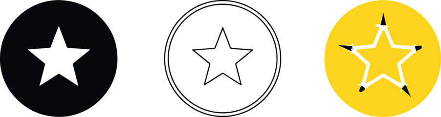 Fototapeta premium Favorite star rating icon set in three different styles