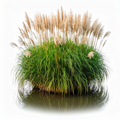 Detailed Miscanthus sinensis, also called Chinese silver grass or pampas grass, isolated on white background. Botanical ornamental grass ideal for landscape design, decoration and nature projects.