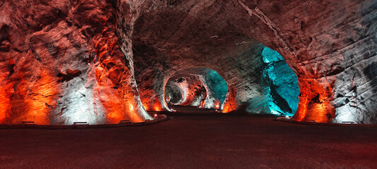 Tuzluca salt caves, a cave illuminated in various colors, TURKEY