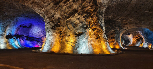 Tuzluca salt caves, a cave illuminated in various colors, TURKEY