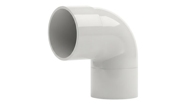 white plastic elbow pipe fitting with smooth interior and exterior surface on transparent background