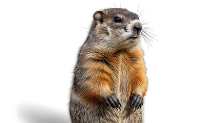 A groundhog standing upright on its hind legs
