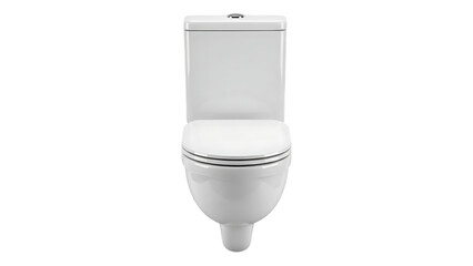 Modern white toilet with sleek design and flush button on top for efficient waste management and hygiene on transparent background
